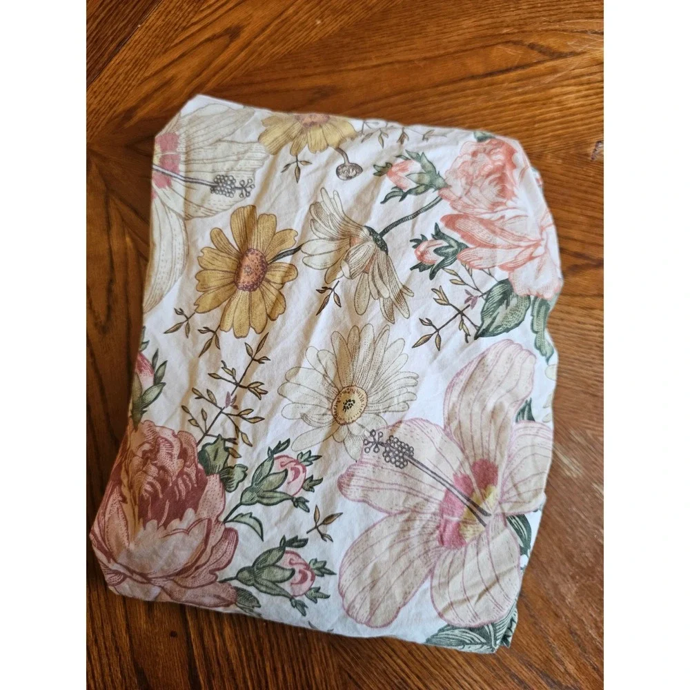 100% cotton The Mini Scout Vintage Floral Cotton Crib Sheet Pink Yellow Green